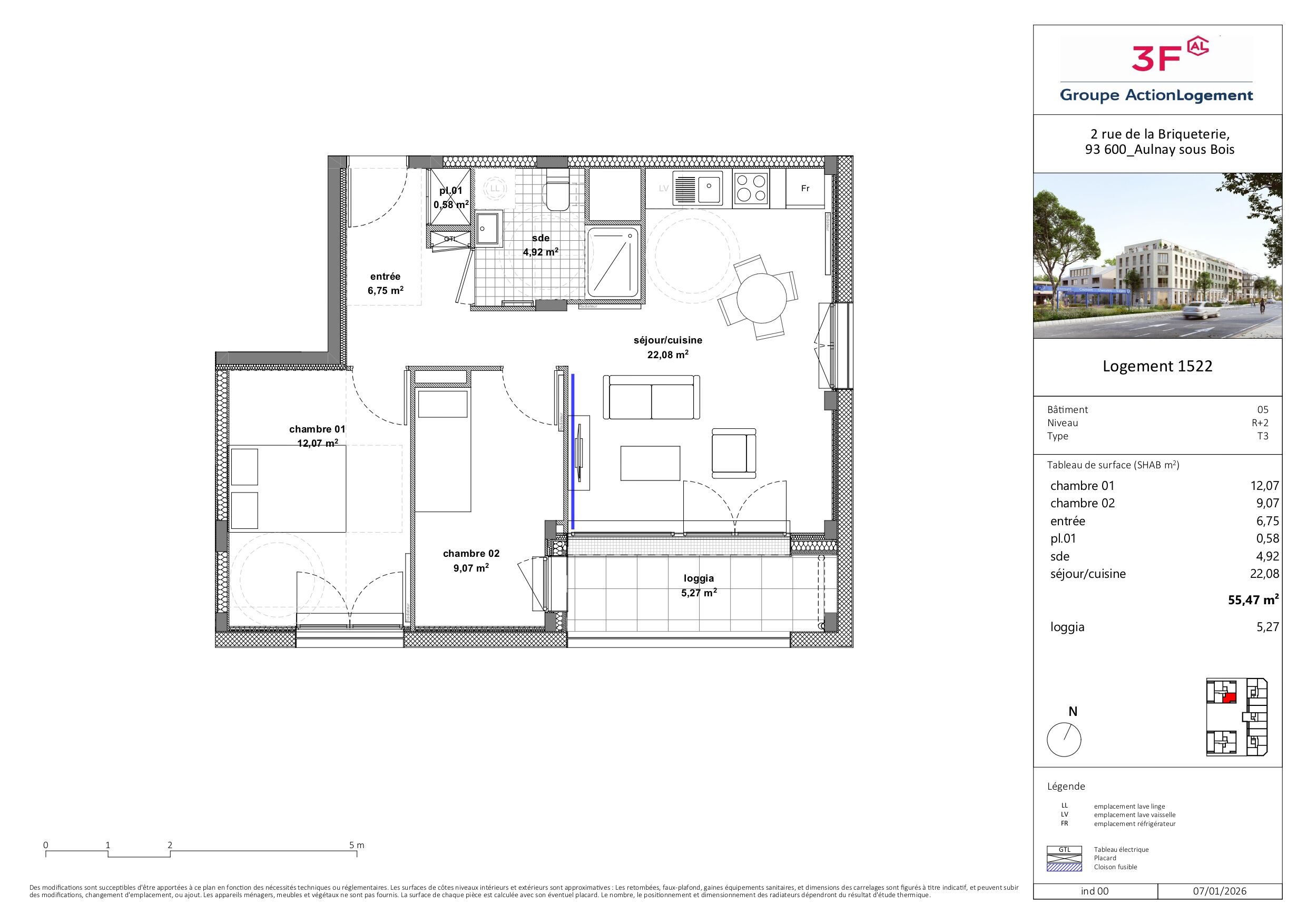 View of 3-room rental in Aulnay Sous Bois